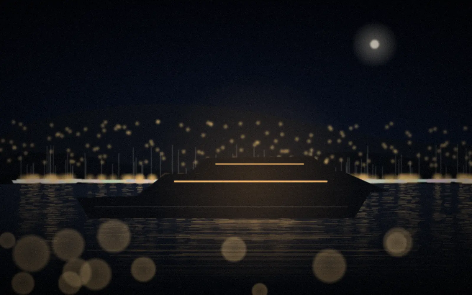 Yacht nel porto di Porto Cervo di notte, con le luci della marina